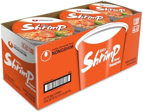 Nongshim Spicy Shrimp Big Bowl Instant Ramyun 3.35 Oz (Pack of 6)
