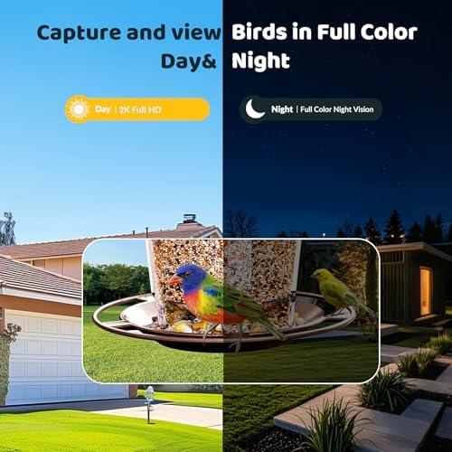 Bird Watching Camera with Solar & Roof, AI Identify, 2K HD Live View & Instant Notifications, Compatible with Any Birds Feeder - Ideal Gift for Bird Lover, with SD Card, Without Feeder