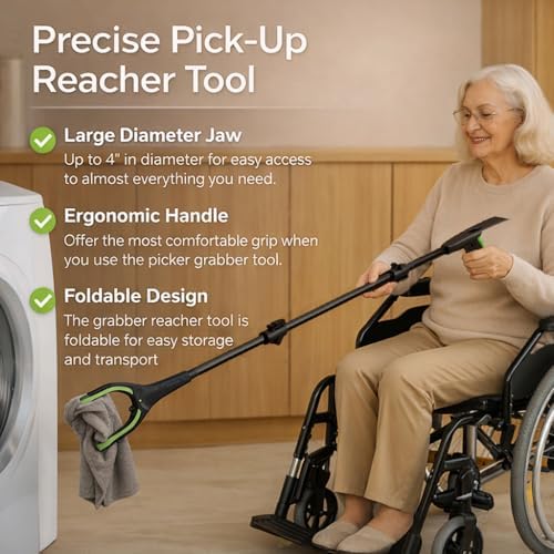 Extra Long Grabber Reacher Tool, 60" Aluminum Foldable Reacher Grabber, Dual Magnetic Tip Pickup Grabber Trash Picker, Strong Grip Aid for Upper Shelves, Elderly, Surgery Recovery Must Have