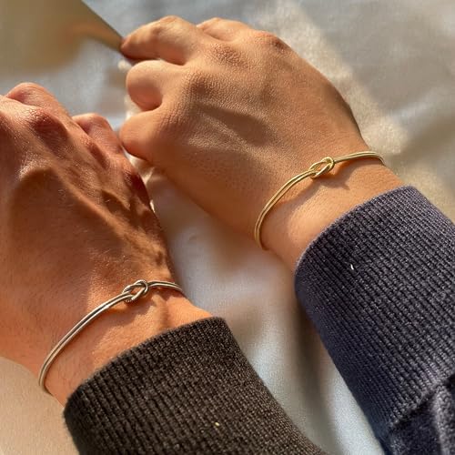 Matching Bracelets for Couples,Dainty Gold Love Knot Bracelet 14K Gold Plated Herringbone Chain Bracelet Relationship Jewelry Gifts for Best Friend
