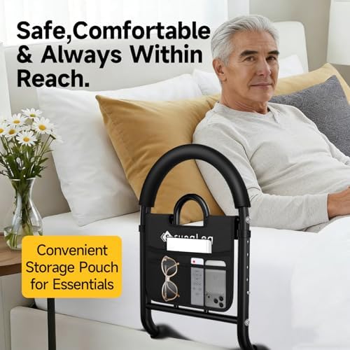 Bed Rails for Elderly Adults Safety - Adjustable Bed Assist Rail with Non-Slip Handle & Storage Pocket, 350LBS, Tool-Free, ASTM Compliant, Bed Cane for Seniors Fits King/Queen/Full/Twin Beds