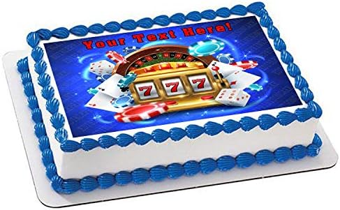 Casino Gambling Roulette Big Lucky Slot Machine - Edible Cake Topper - 7.5" x 10" (1/4 sheet) rectangular