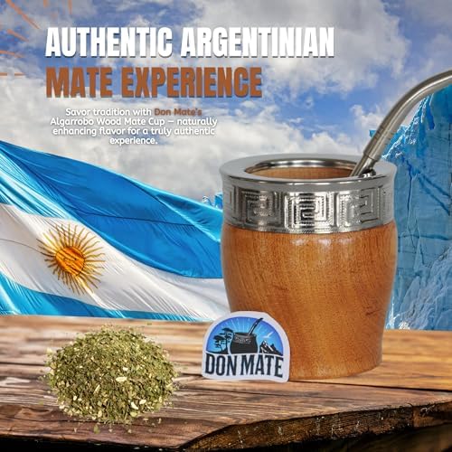 DON MATE Yerba Mate Cup and Bombilla Set ā Handmade Imperial Mate Algarrobo ā Yerba Mate Kit with Bombilla Straw ā Imperial Algarrobo Wooden Mate