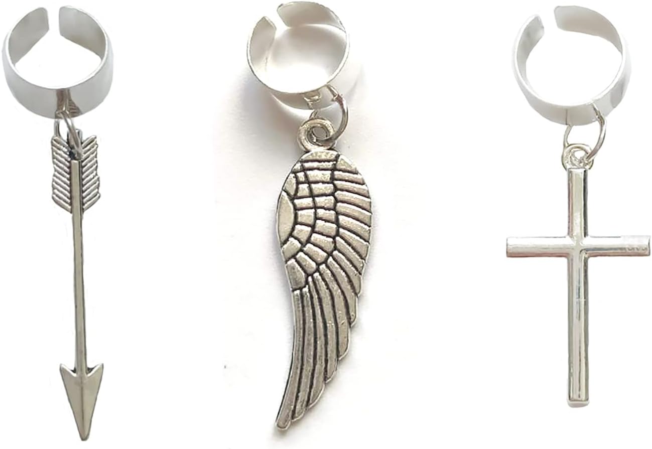 Angel Wings Ear Cuffs 3Pcs Arrow Cross Ear Chain Helix Cartilage Clip Dangle Jewelry for Women Menâ¦