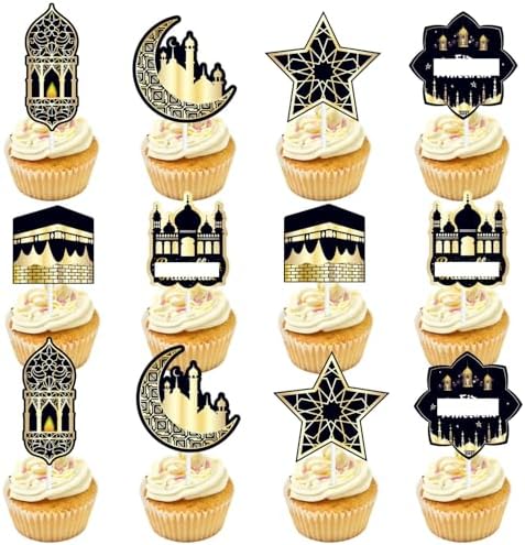 13PCS Eid Mubarak Cake Cupcake Topper Set Ramadan Kareem Cake Decorations Muslim Islam Cupcake Picks Hajj Mubarak Festival Party Supplies Signs Decor