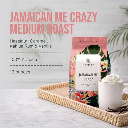 Couple’s Coffee Ground Coffee | Gives Back to Military Families | Jamaican Me Crazy | Vanilla, Caramel, and Rum Flavored Coffee | Made with 100% Arabica Beans | 12oz bag brews about 34 cups