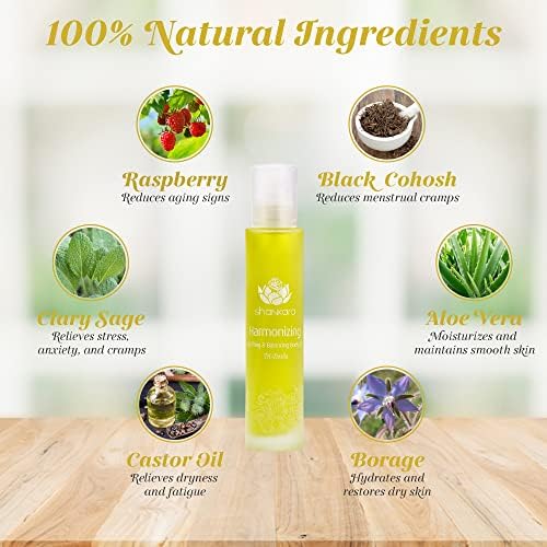 Shankara Harmonizing Body Oil for Women with Raspberry, Aloe Vera, and Castor Oil – Perfect Moisturizing Massage Oil for Healthy Skin, Balancing Hormone Levels and Reducing Cramps (100ml/1 Bottle)