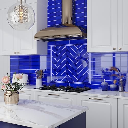 Glass Subway 0.25 sq ft/Piece Pack of 1, Cobalt Blue Glass Subway Tile 3" x 12" โPolished Finish NOT Peel & Stick โ Waterproof Wall Tile for Bathroom Shower Kitchen Backsplash