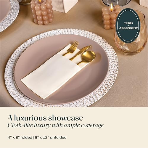 50-Pack Disposable Linen-Feel Dinner Napkins With Built-in Flatware Pocket, RED Prefolded Cloth Like Paper Napkins For Christmas, Wedding, Dinner Or Party