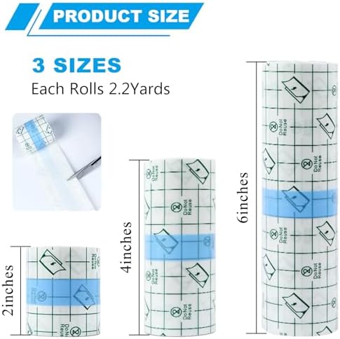 Emalla 3 Rolls Second Skin Tattoo Cover, Waterproof Tattoo Aftercare Bandage Breathable Tattoo Cover Up Patch Tape Tattoo Film 2", 4", 6" x 2.2 Yard Tattoo Supplies for Healing Wrap Swimming Shower