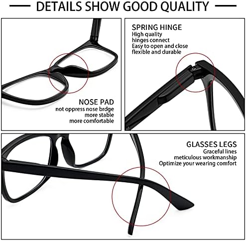 5 Pack Blue Light Blocking Reading Glasses,Spring Hinge Readers for Women Men,Anti UV Ray Filter Nerd Eyeglasses