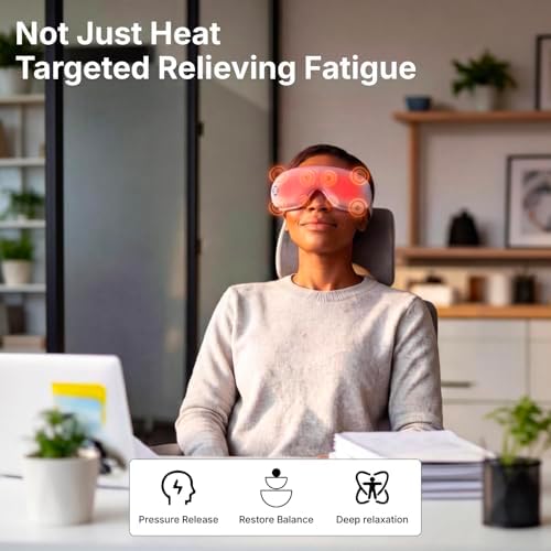 Eye Massager with Heat, Bluetooth Music – Heated Eye Mask for Migraine Relief, Dry Eyes, Eye Strain, Dark Circles, Rechargeable, Portable Sleep Mask – Gifts for Women Men Mom Dad