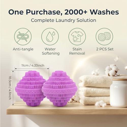 Eco-Friendly Laundry Balls, Premium Washing Ball, Add Double The Ceramic Balls Again, 2000 Times Super Laundry Balls, All Natural No-Chemical Detergent(Large,Pink)