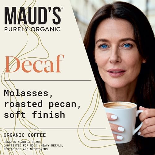 Maud's Purely Organic Low Acid Decaf Medium Roast Coffee Pods – Swiss Water Processed – 16ct | Lab Tested for Mold, Mycotoxins, Heavy Metals & Pesticides | Compatible with Keurig K Cup Maker