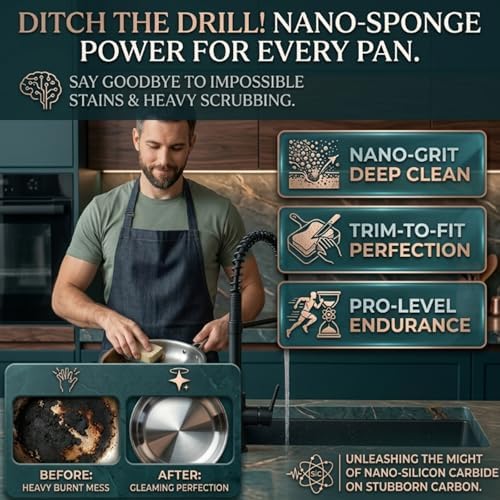 Magic Emery Cleaning Sponge Scrub Pad with Handle for Pot Pans Cookware Rust Stains Removing Wipe Household Kitchen Dishwashing Decontamination Duty Carbide Eraser Brush(10pcs)