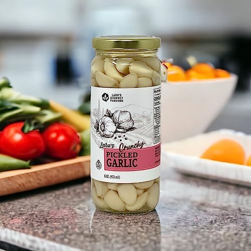 Lara's Pickled Garlic in Jar (2 Pack, 16 fl oz each) - Crunchy, Mild Treat - Ready-to-Use Garlic Cloves for Gourmet Snacking and Culinary Adventures