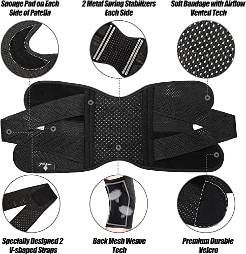 Knee Brace for Knee Pain, Compression Knee Support with Side Stabilizers for Women and Men, Knee Pad for Meniscus Tear Relief,Running, Workout (Black,L)