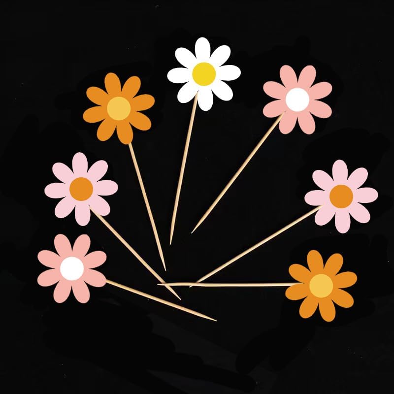 24Pcs Daisy Cupcake Toppers, Flower Cupcake Toppers, Daisy Cake Decorations for Daisy, Spring, Baby Shower, Daisy Birthday Party Decorations (Mixed)