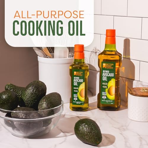 BetterBody Foods Refined Avocado Oil, Non-GMO Cooking Oil, Kosher, Keto and Paleo Diet Friendly, Frying, Baking, 500 mL, 16.9 Fl Oz
