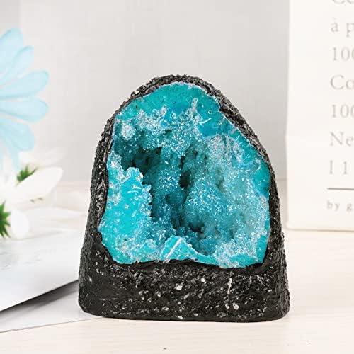 mookaitedecor Angel Aura Quartz Geode Stone Titanium Coated Natural Rock Crystal Cluster Specimen for Reiki Healing Meditation Home Decor 0.44-0.82 LB, Light Blue