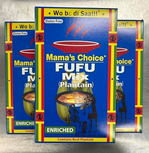 Mama’s Choice Fufu Mix (Plantain), Gluten Free, Enriched African Fufu Flour, Contains Real Plantain, 22 oz (624 g) Pack of 3.