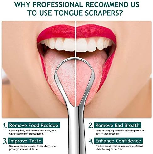 Tongue Scraper (2 Pack), Wide-head Tongue Cleaner with Nice Carrying Box, Easkep 100% Stainless Steel Tongue Scrapers Cleaners, for Men, Women, Adults, Kids