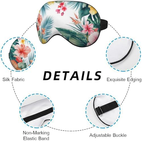 Beautiful Floral Silk Sleep Mask Spring Summer Tropical Flowers Palm Leaves Exotic Soft Eye Shade Cover for Men Women Boy Girl Airplane Travel