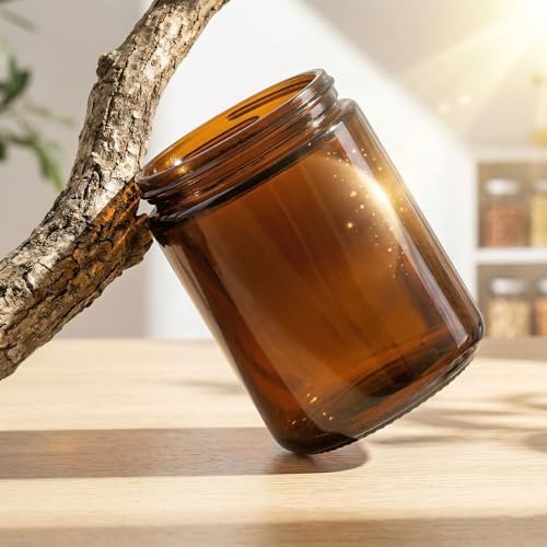 8oz 2pack Thick Glass Jars with black Lids,250g Amber Wide Mouth Empty Travel Toiletries Cosmetic Containers for Sample, Cream, Lotion,Candle,Storage,and Home Organization