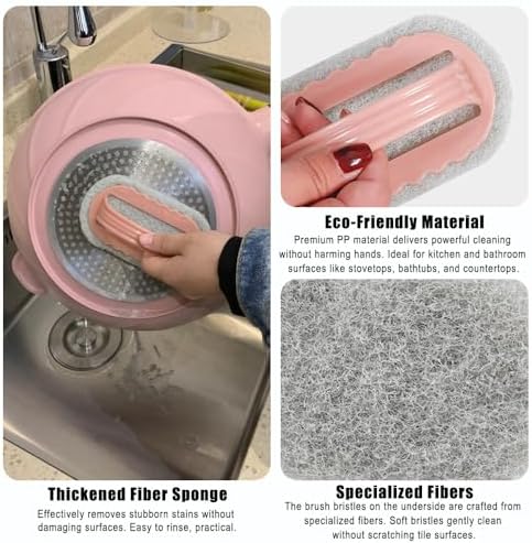 2PCS Magic Cleaning Sponge,Shower Cleaner Brush,Multi Function Handheld Cleaning Sponge Brush,for Kitchen and Bathroom Ideal for Glass Walls and Ceramics,Pink