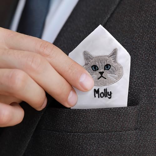 Personalized Embroidery Handkerchief, Custom Pet Face Photo Cotton Pocket Square Wedding Birthday Party Gift for Pet Lover