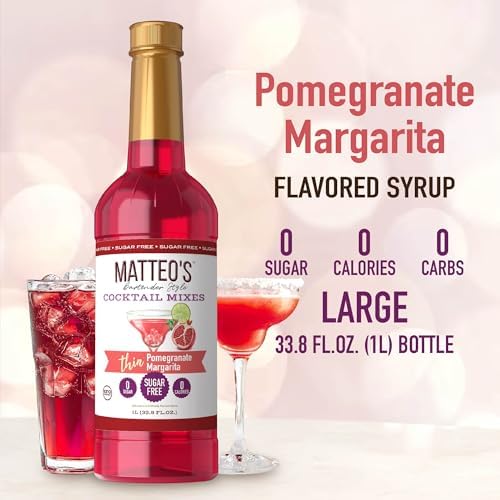Matteo's Sugar Free Cocktail Mixes - Delicious & Refreshing Drink Mixers, Zero-Calorie & Carb-Free Cocktails, Non-Alcoholic, Skinny & Licious Syrups for Drinks, Pomegranate Margarita, 33.8 Fl Oz