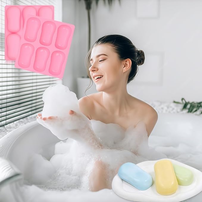 SJ Silicone Soap Molds 2 Packs, DIY Soap Molds for Soap Making, 6 Cavity Mold for Homemade Craft Soap Mold, Bath Bombs