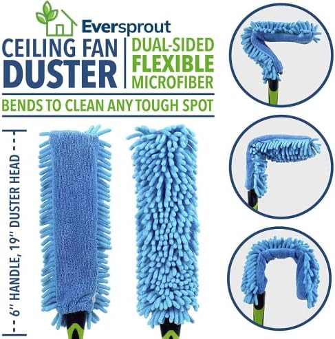 EVERSPROUT 5-to-12 Foot Duster 3-Pack with Extension-Pole (20+ Foot Reach) | Hand-packaged Cobweb Duster, Microfiber Feather Duster, Flexible Microfiber Ceiling & Fan Duster | Aluminum Telescopic Pole