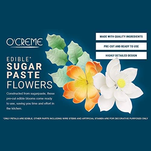 O'Creme Gumpaste Anemone Flower Set of 3 White - Edible Flowers for Cake Decorating - Sugar Paste Flower Decorations for Cakes, Cupcake Toppers - Birthday Party, Wedding, Valentines Day, Baby Shower