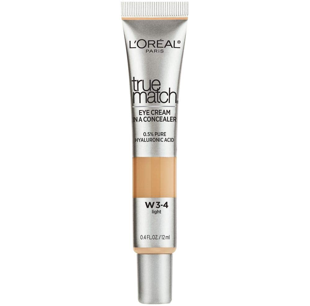 LâOréal Paris True Match Eye Cream in a Concealer, 0.5% hyaluronic acid, Light W3-4, 0.4 fl. oz.