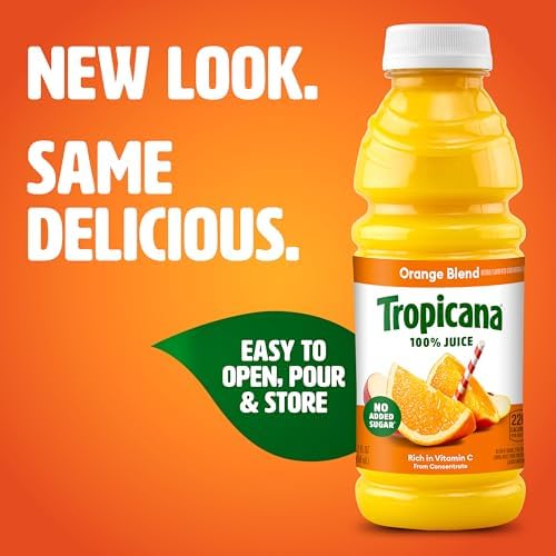 Tropicana 100% Juice Orange Blend, Single Serve, 15.2 fl oz Bottles (Pack of 12) - Real Fruit Juice, Vitamin C Rich, No Added Sugars, No Artificial Flavors