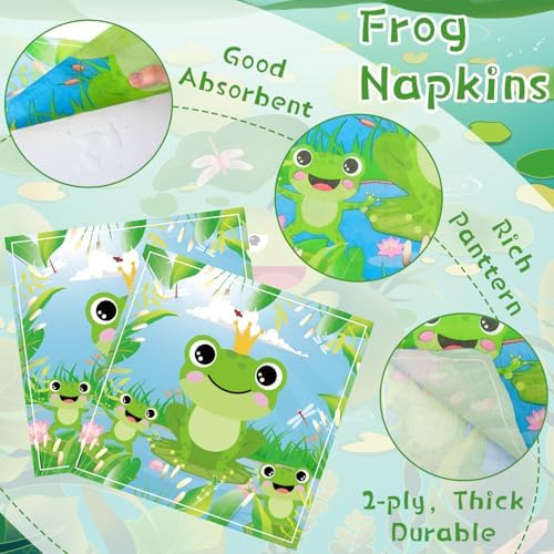 100 Pcs Frog Napkins Paper,Exquisite Frog Patterned Napkins for Home Kitchen Frog Birthday Party Decoration (Frog)