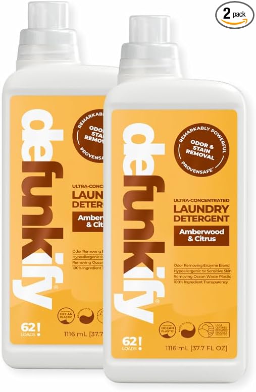 Laundry Detergent 124 Load. 'Amberwood & Citrus' Essential Oil Liquid Laundry Detergent Washing Soap for Sensitive Skin. ProvenSafe⢠Cleaning Supply w/Odor & Stain Remover for Activewear & All Fabrics