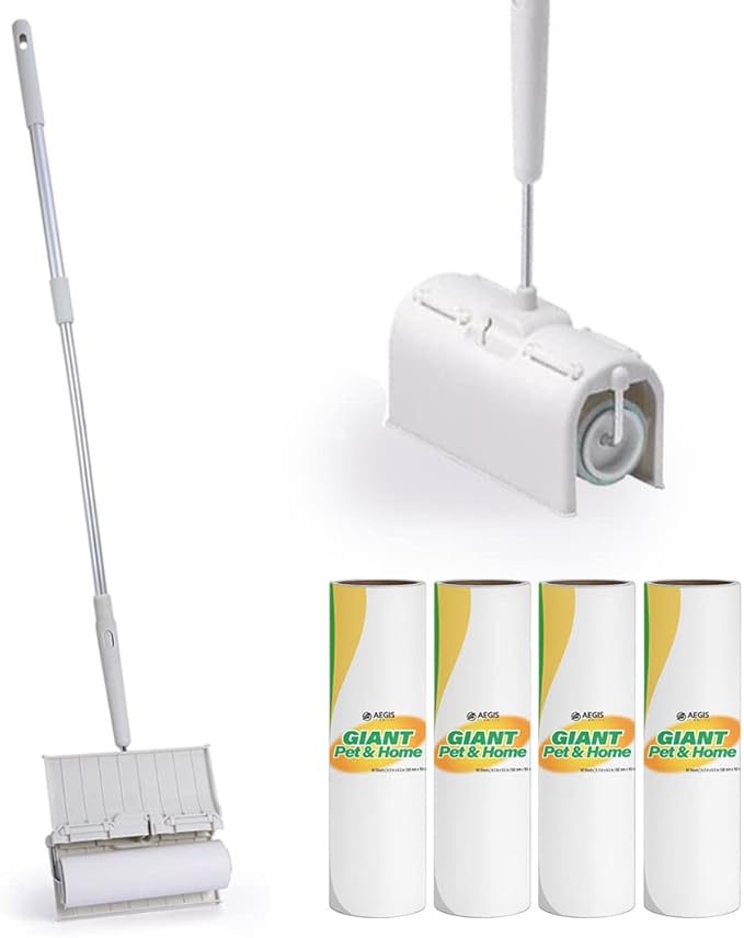 KN Flax Aegis Giant Pet & Home Lint Roller Pet Hair Large Lint Roller with Extendable Long Handle, 6.3â Width with 240 Adhesive Extra Sticky Sheets for Furniture Carpet Floor and Curtains