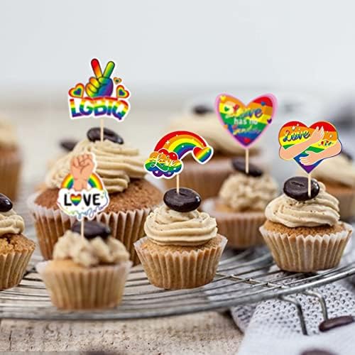 Gay Pride Cupcake Toppers LGBT Pride Cupcake Picks for Party Supplies Rainbow Decorations Dessert Decor Love is Love Cake Photo Props 30PCS