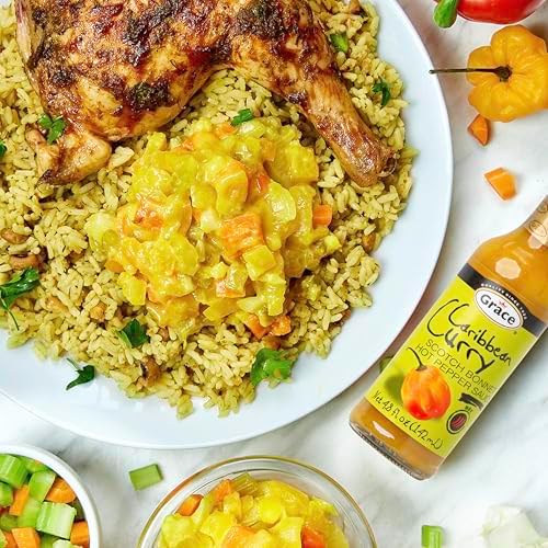 Grace Caribbean Curry Scotch Bonnet Hot Pepper Sauce 4.8oz - 2 Pack - Authentic Jamaican Scotch Bonnet Pepper Sauce with Caribbean Curry Spices