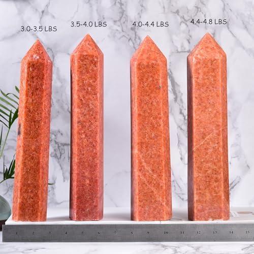 JIC Gem Extra Large Sunstone Healing Crystal Obelisk Tower Points 6 Faceted Sunstone Quartz Crystals Tower Wand Point Decor Chakra Meditation 3.5-4.0 Lbs