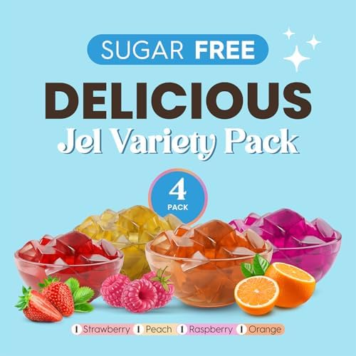 Simply Desserts Sugar-Free Jel Variety 4-Pack (Raspberry, Peach, Orange, Strawberry) – Gluten-Free Dessert, Vegan, Diabetic Friendly, Keto & Kosher, 1.7 Oz Ea