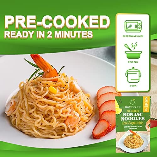 Shirataki Noodle, DIET COOKER Premium Konjac Noodle 10 Pack Inside, Keto & Vegan Friendly, 9.52 oz, Odor Free, Low Calorie Pasta, Zero Net Carbs, Healthy Diet Food - Oat Angel Hair