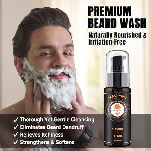 XIKEZAN Beard Kit for Men Grooming & Care w/Beard Conditioner, Wash, Oil, Balm, Brush, Comb,Birthday Fathers Valentines Easter Gifts for Men Him Dad Husband Boyfriend Mens Christmas Stocking Stuffers