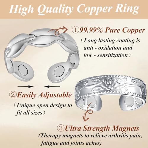 7X Copper Rings for Women 99% Pure Copper Ring Adjustable with Present Box (2PCS)