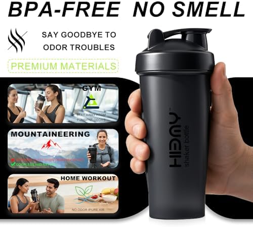 [ 4 Pack 600 ml | 20 oz Protein Shaker Bottles for Protein Mixes, 4 x Whisk Ball | Shaker Cups for Protein Shakes | BPA Free, 100% Leak Proof | Shake Bottle (A) Black/White/Pink/Blue