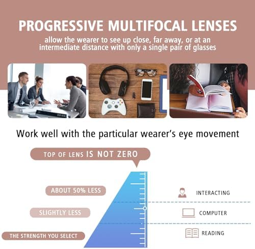 Progressive Multifocal Reading Glasses for Women Men, Square Blue Light Blocking Computer Readers