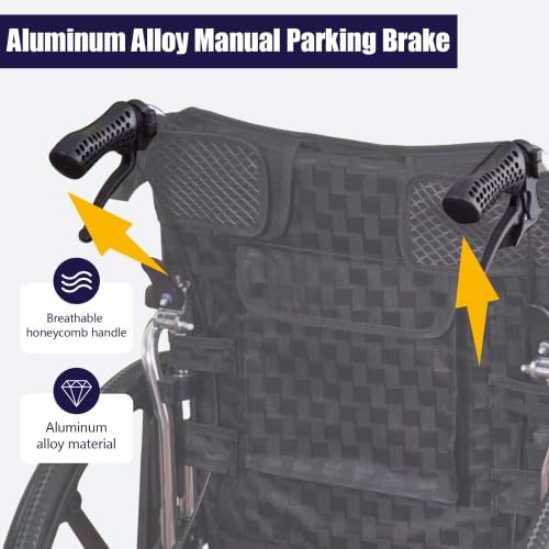 Lightweight Aluminum Alloy Transport Wheelchair for Adults - 18" Wide Seat with Front/Rear Locking Brakes, 24" Quick-Release Wheels, Foldable Design, 275 lbs Capacity (Bright Silver)