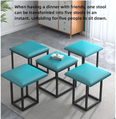 Multifunctional Stool, Storage Stool, Shoe Changing Stool,Foldable Stool, 5 in 1 Nesting Ottoman Set, Versatile Cube Stools with Swivel Casters, Stackable Stools with Nappa Leather Finish(Orange-techn